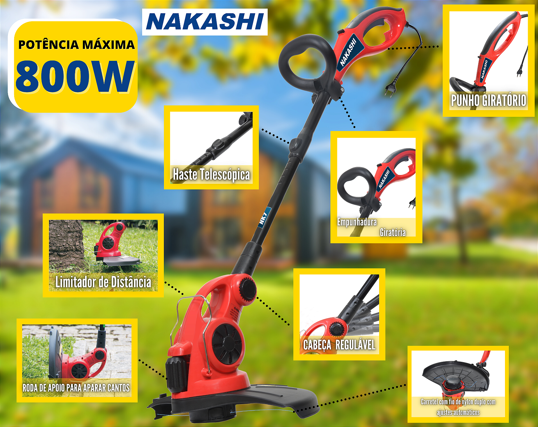 Aparador de Grama Nakashi NK7 800w Com 7 Funções - Centro das